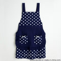 Promotional Custom Made 2 Pockets White Polka Dots Printed Cotton Cute Lady Navy Bowknot Bib Apron